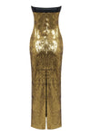Metallic Sequin Belt Strapless Midi Dress In Gold