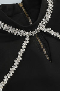 Mock Long Sleeve Crystal Trim Mini Dress