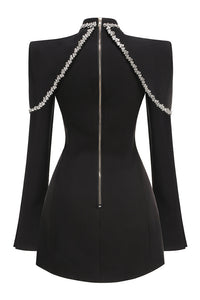 Mock Long Sleeve Crystal Trim Mini Dress