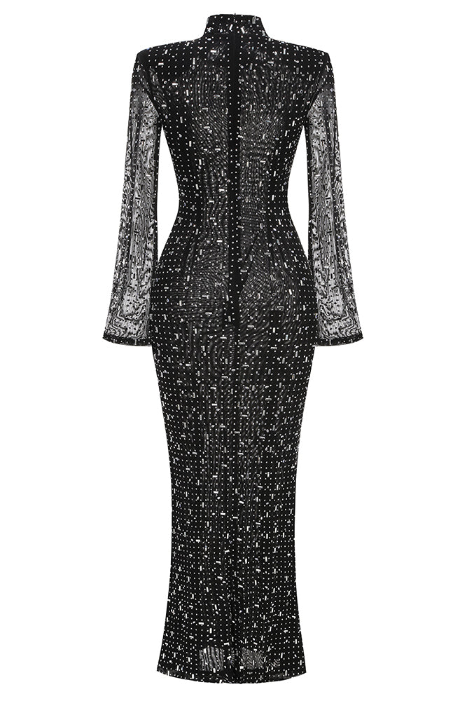 Robe mi-longue en maille avec strass