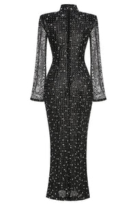 Mock Rhinestoned Mesh Midi Dress