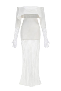 Off-Shoulder Lace Gloves Formal Dress in White