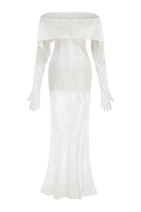 Off-Shoulder Lace Gloves Formal Dress in White