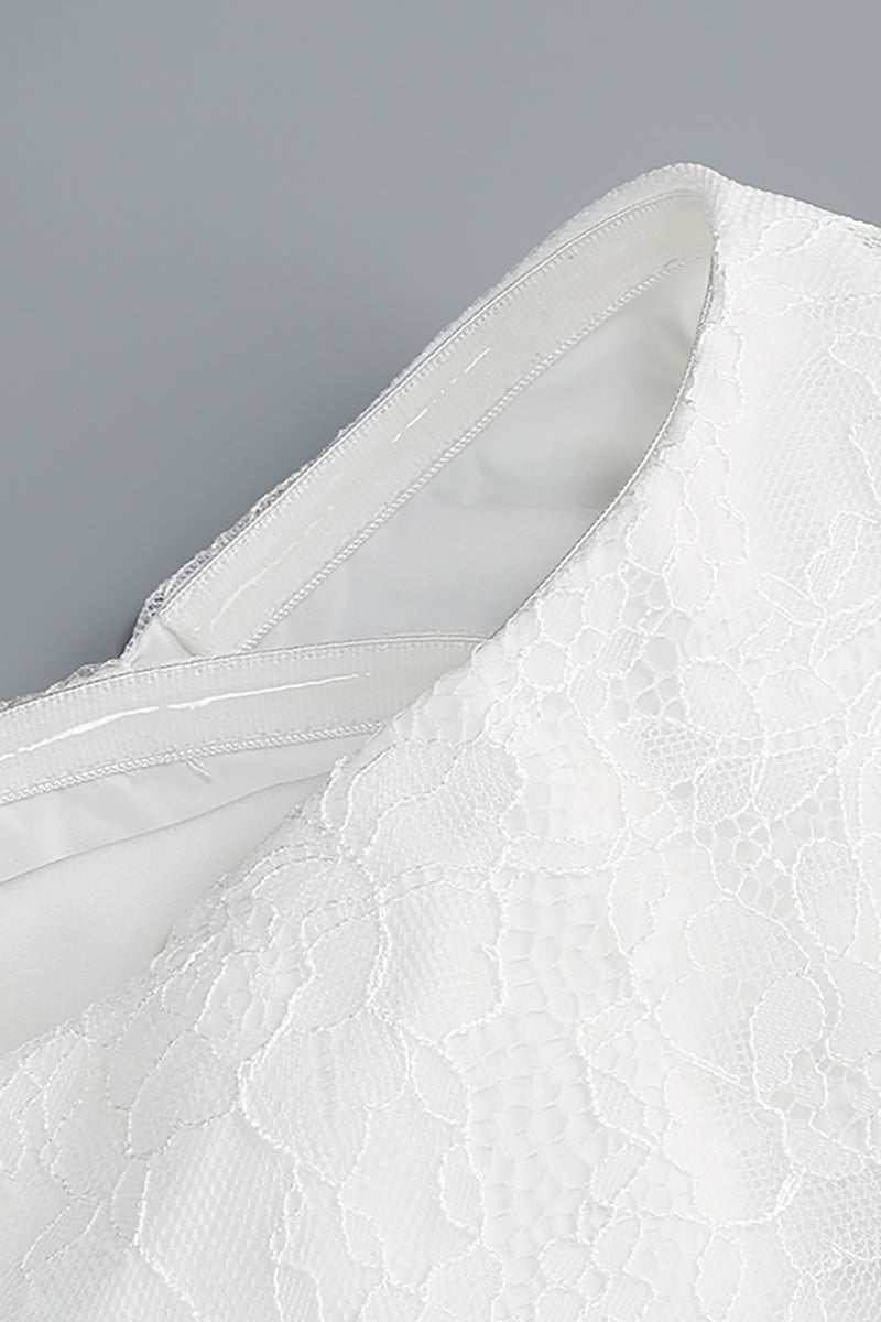 Off-Shoulder Lace Gloves Formal Dress in White