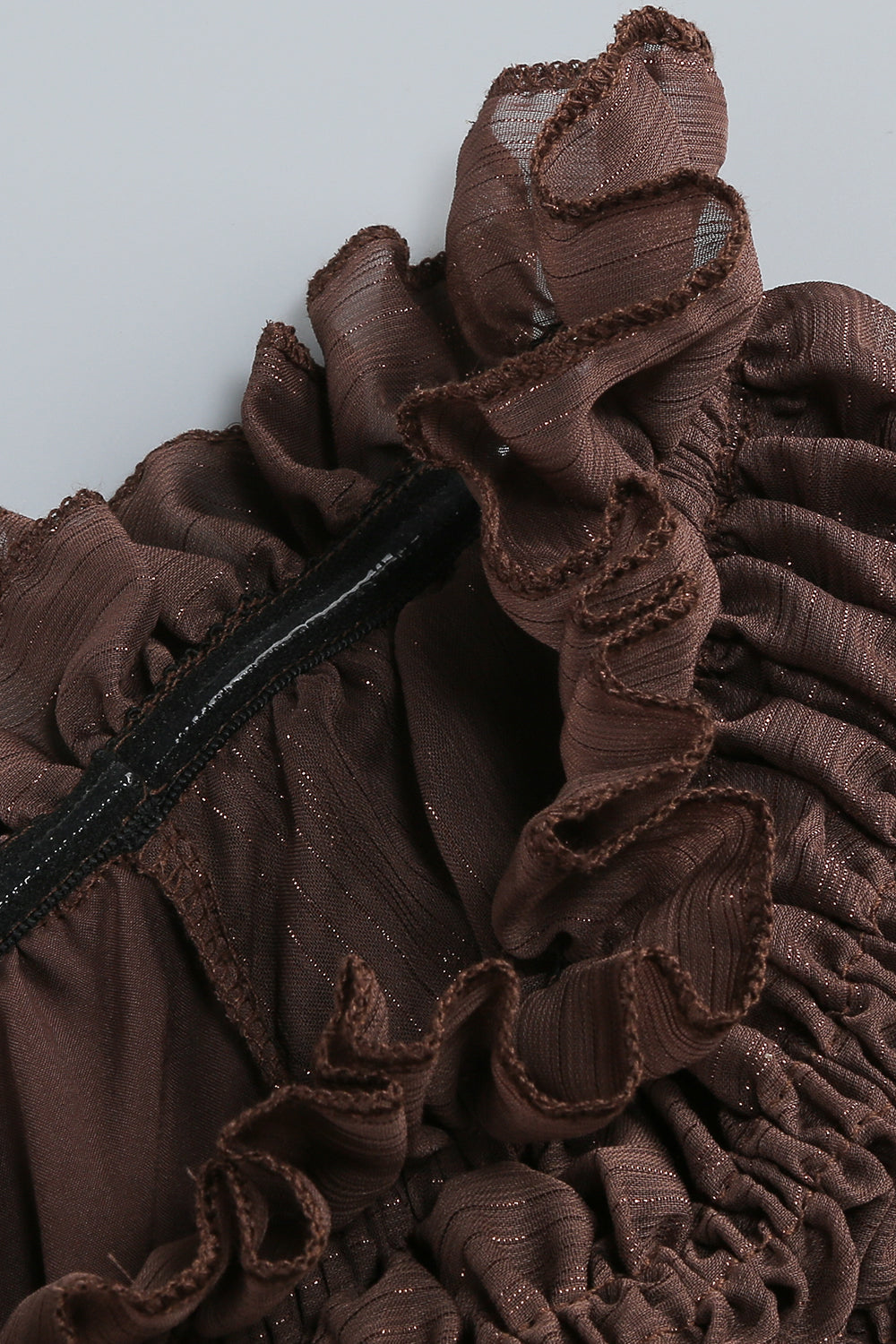 Off-Shoulder Shirred Maxi Dress in Brown