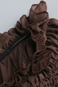 Off-Shoulder Shirred Maxi Dress in Brown