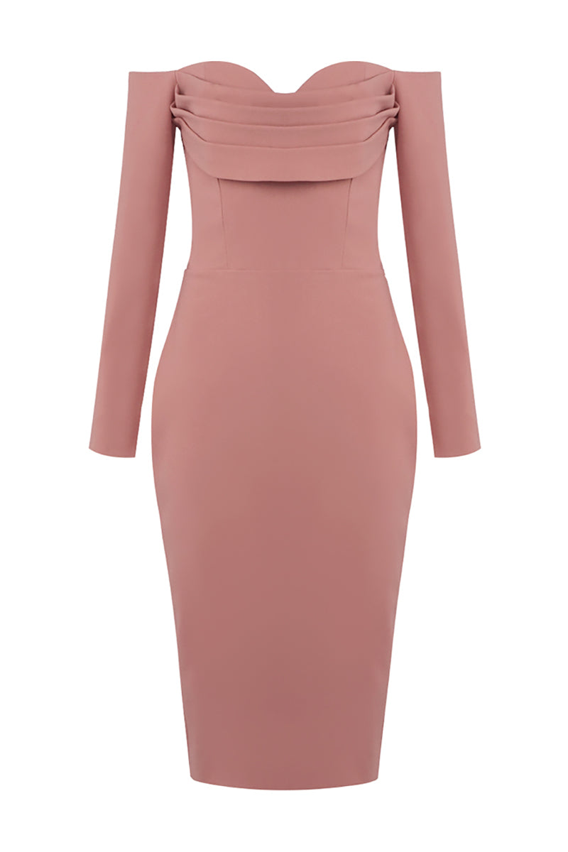 Off-shoulder Draped Midi Dress in Pink