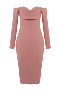 Off-shoulder Draped Midi Dress in Pink