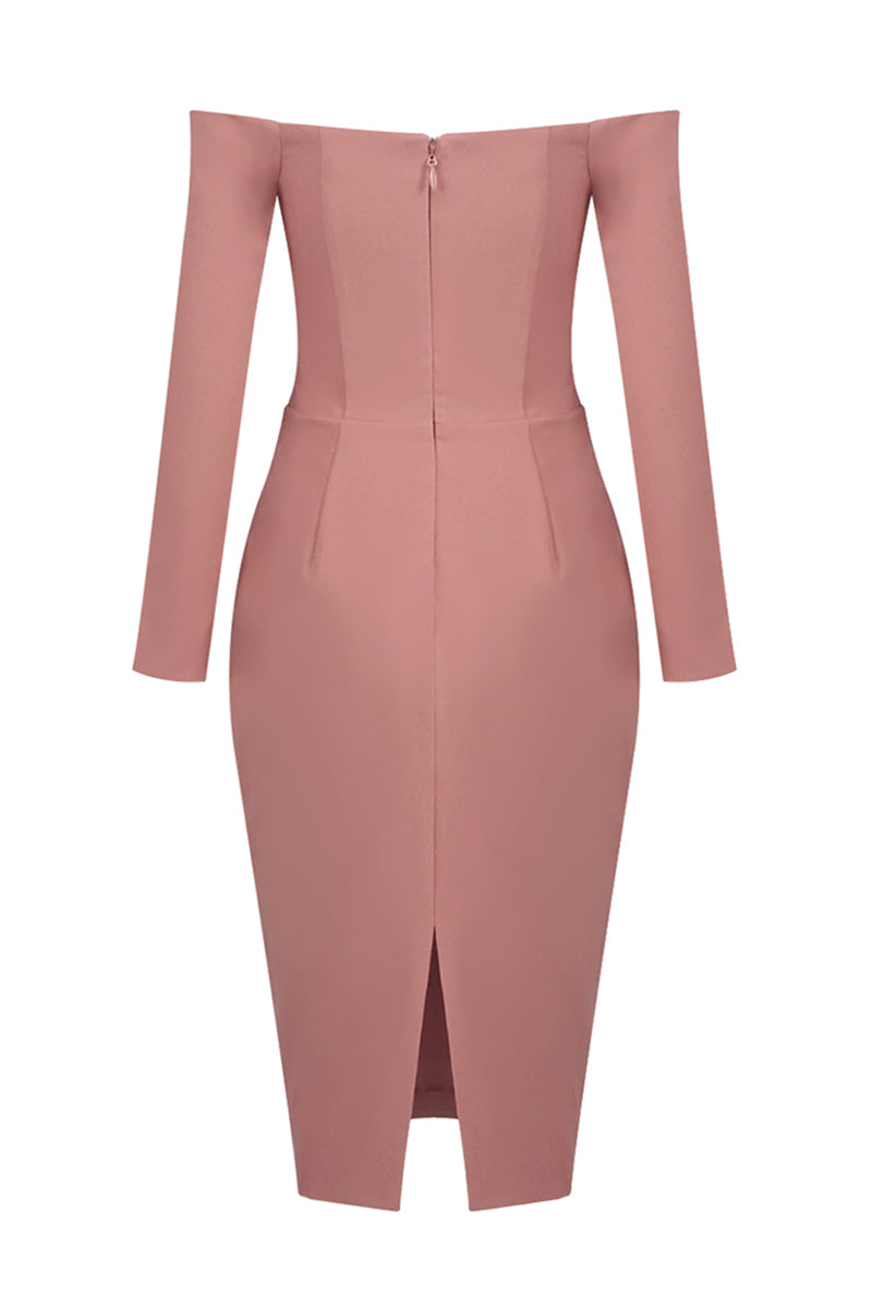 Off-shoulder Draped Midi Dress in Pink