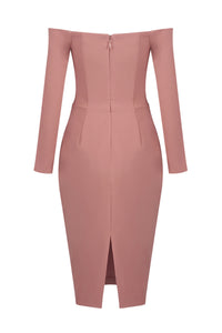 Off-shoulder Draped Midi Dress in Pink