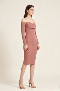 Off-shoulder Draped Midi Dress in Pink
