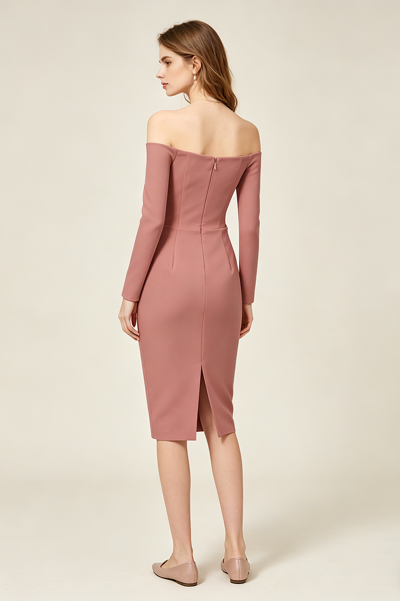 Off-shoulder Draped Midi Dress in Pink
