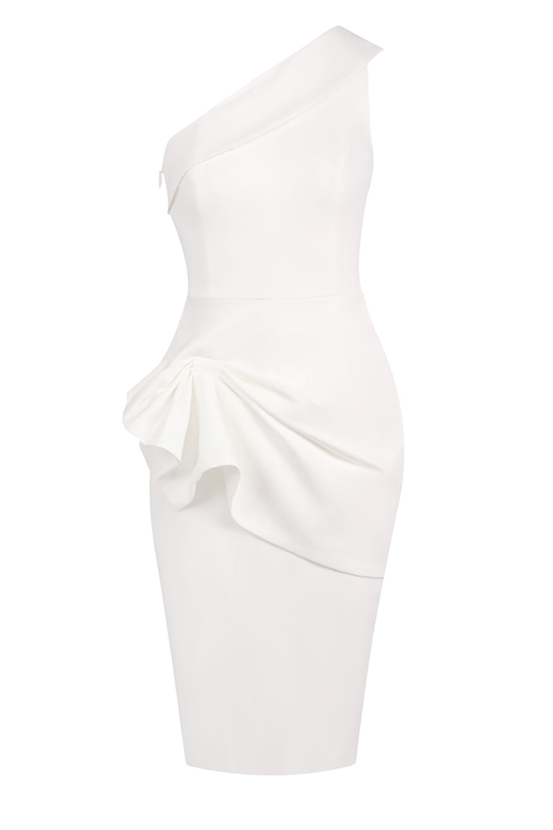 Off-shoulder Ruffled Midi Dress in White