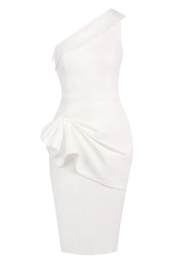 Off-shoulder Ruffled Midi Dress in White