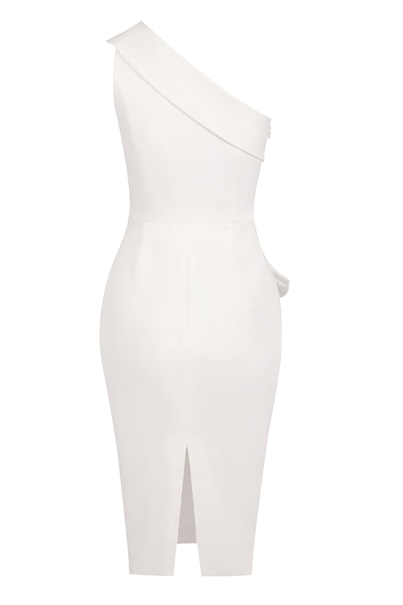 Off-shoulder Ruffled Midi Dress in White