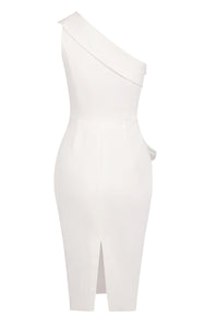 Off-shoulder Ruffled Midi Dress in White