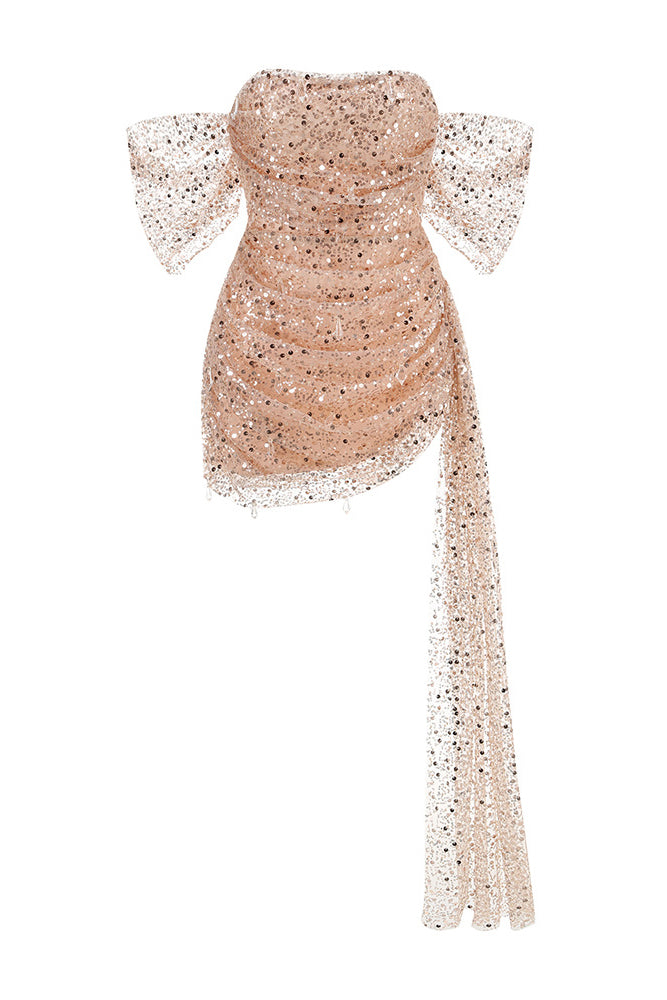 Off-shoulder Sequin Embroidered Mini Dress CHICIDA Off-shoulder Sequin Embroidered Mini Dress CHICIDA