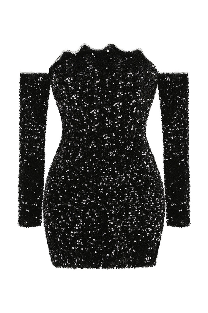 Off Shoulder Long Sleeve Sparkling Sequin Mini Dress CHICIDA Off Shoulder Long Sleeve Sparkling Sequin Mini Dress CHICIDA