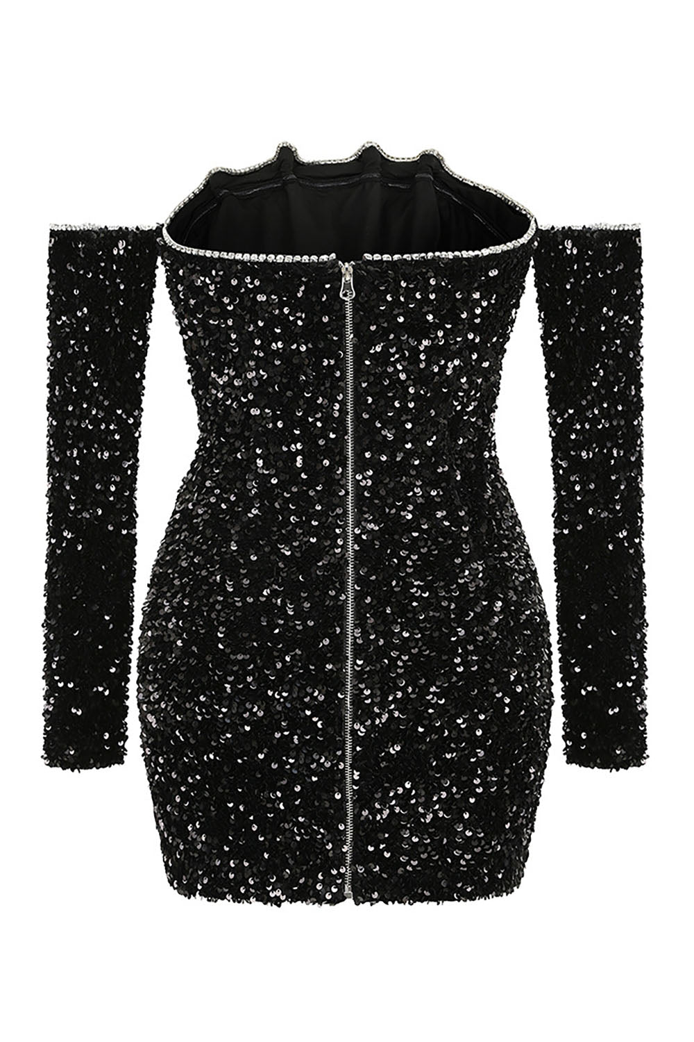 Off Shoulder Long Sleeve Sparkling Sequin Mini Dress CHICIDA Off Shoulder Long Sleeve Sparkling Sequin Mini Dress CHICIDA