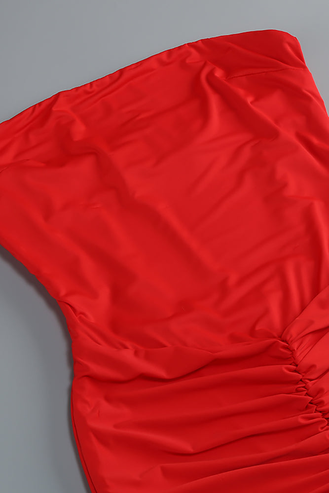 Off Shoulder Mesh Maxi Dress in Red