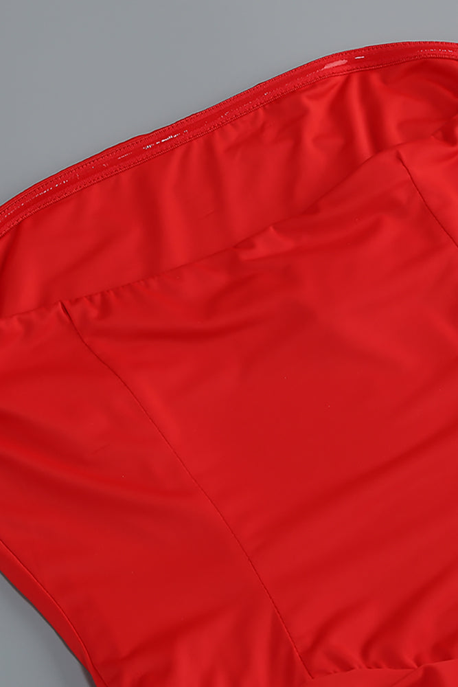 Off Shoulder Mesh Maxi Dress in Red