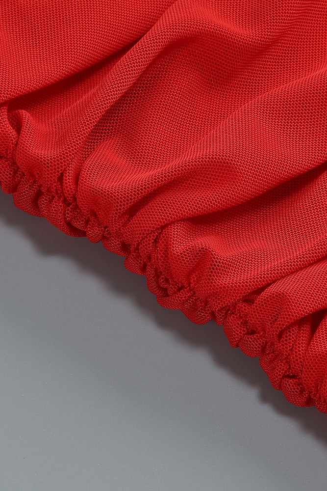 Off Shoulder Mesh Maxi Dress in Red
