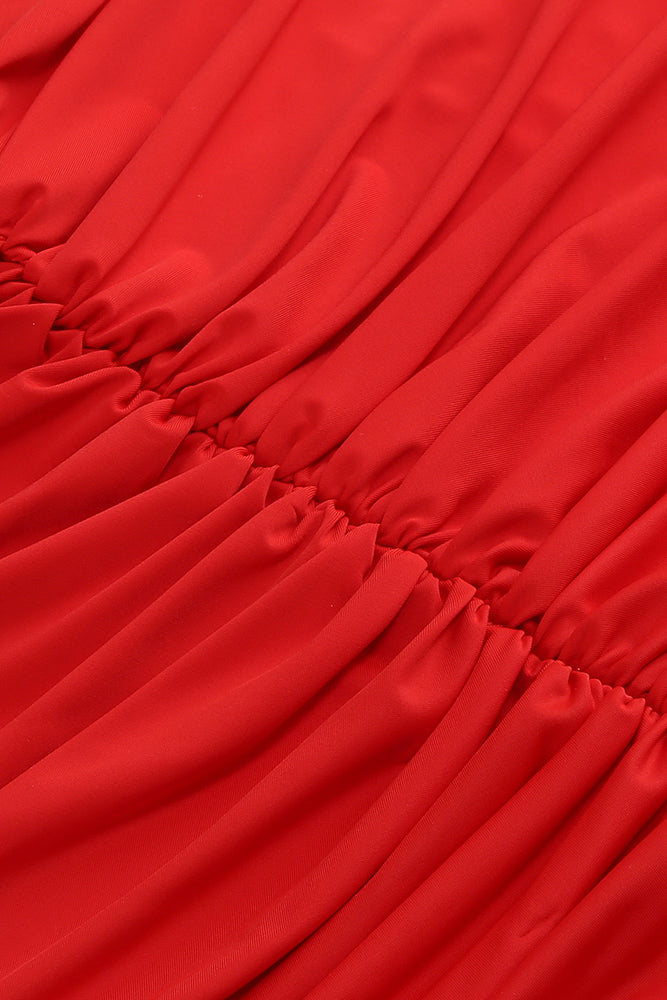 Off Shoulder Mesh Maxi Dress in Red