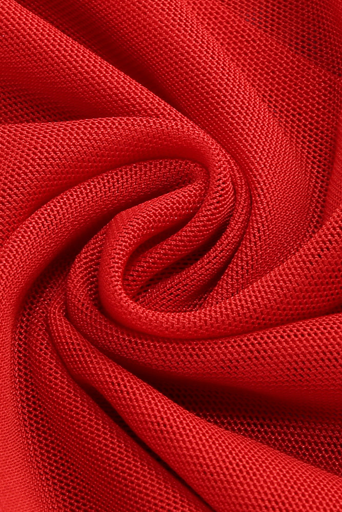 Off Shoulder Mesh Maxi Dress in Red