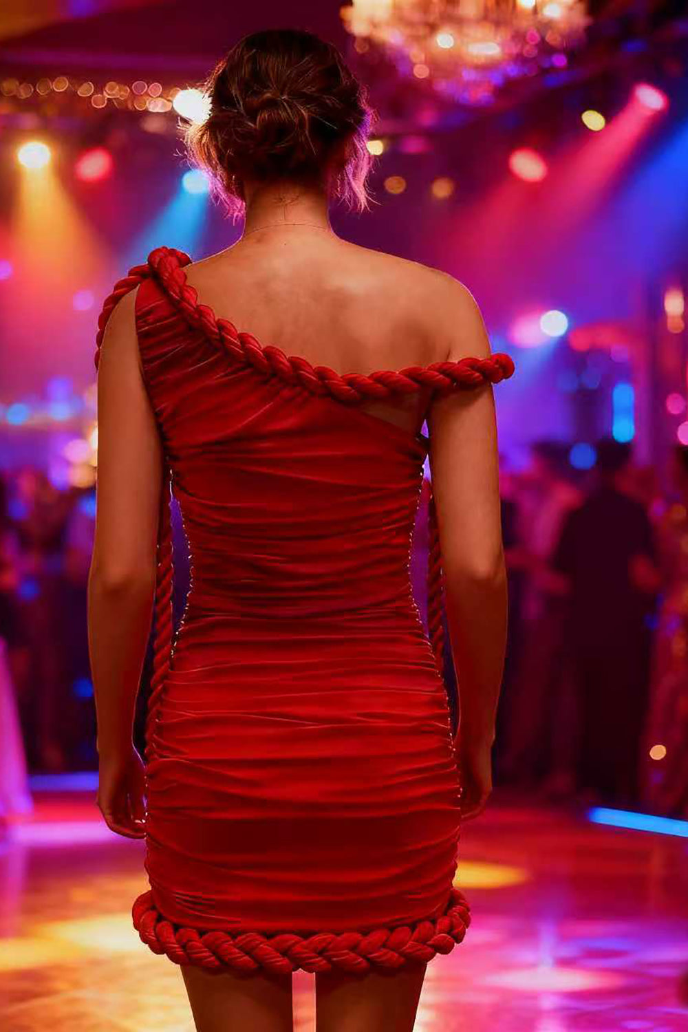 Off Shoulder Twist Knot Ruched Mini Dress