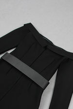 Off Shoulder Zipper Deco Midi Long Bandage Dress With Belts