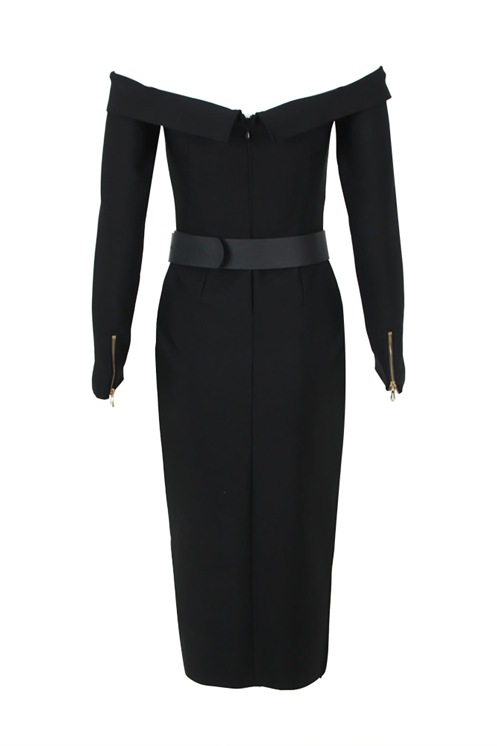 Off Shoulder Zipper Deco Midi Long Bandage Dress With Belts CHICIDA Off Shoulder Zipper Deco Midi Long Bandage Dress With Belts CHICIDA