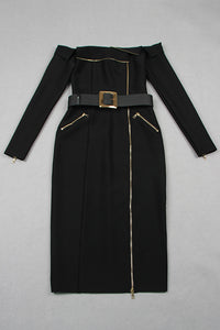 Robe longue à bandes déco mi-longue avec fermeture éclair et épaules dénudées avec ceintures