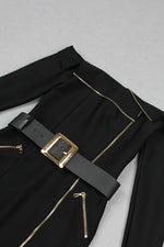 Off Shoulder Zipper Deco Midi Long Bandage Dress With Belts