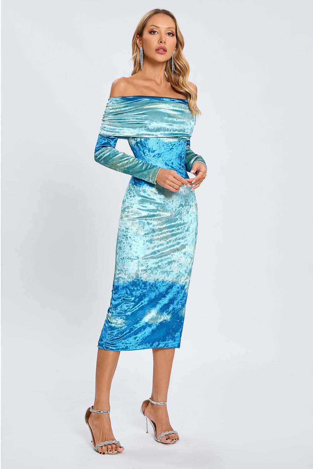 Off Shoulders Printed Midi Dress