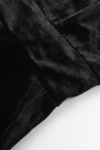 Robe mi-longue en dentelle et velours Farah à épaules dénudées en Panthère Noire