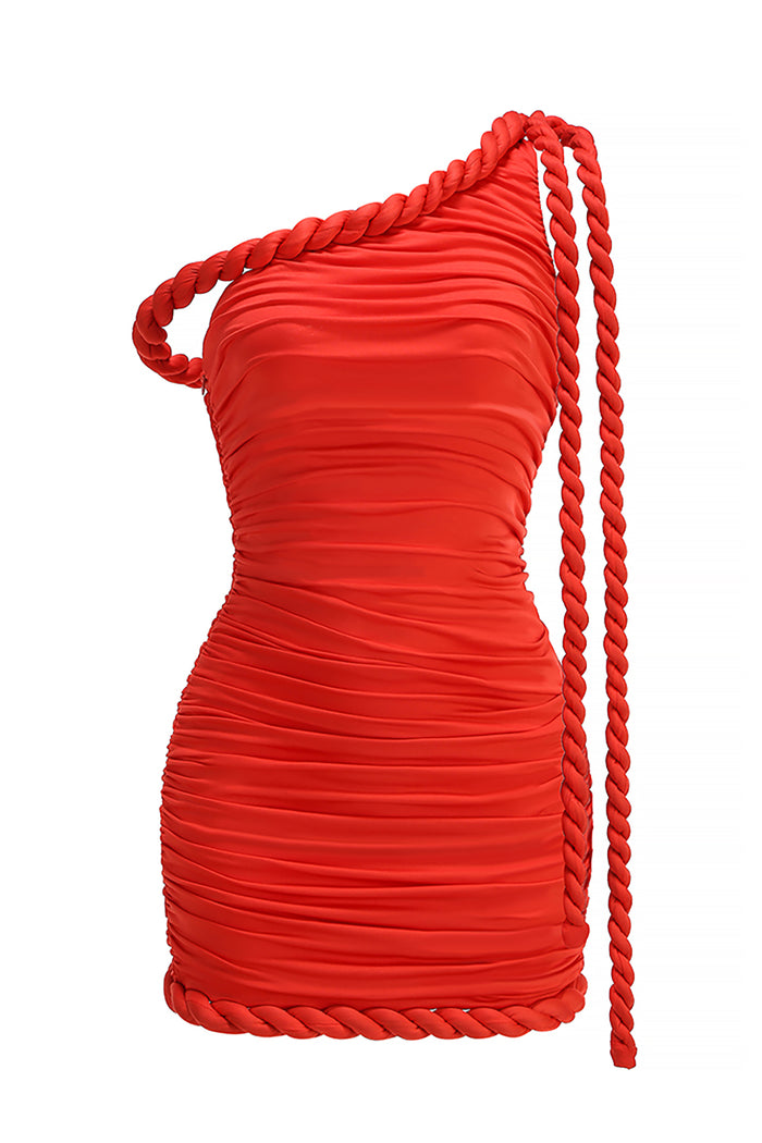 Off Shoulder Twist Knot Ruched Mini Dress