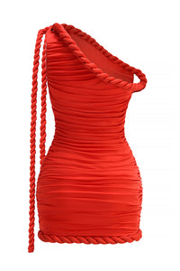 Off Shoulder Twist Knot Ruched Mini Dress