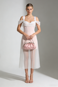 Off The Shoulder Bustier Draped Mesh Dress