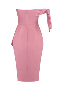 One Shoulder Bow Detail Midi Dress in Pink