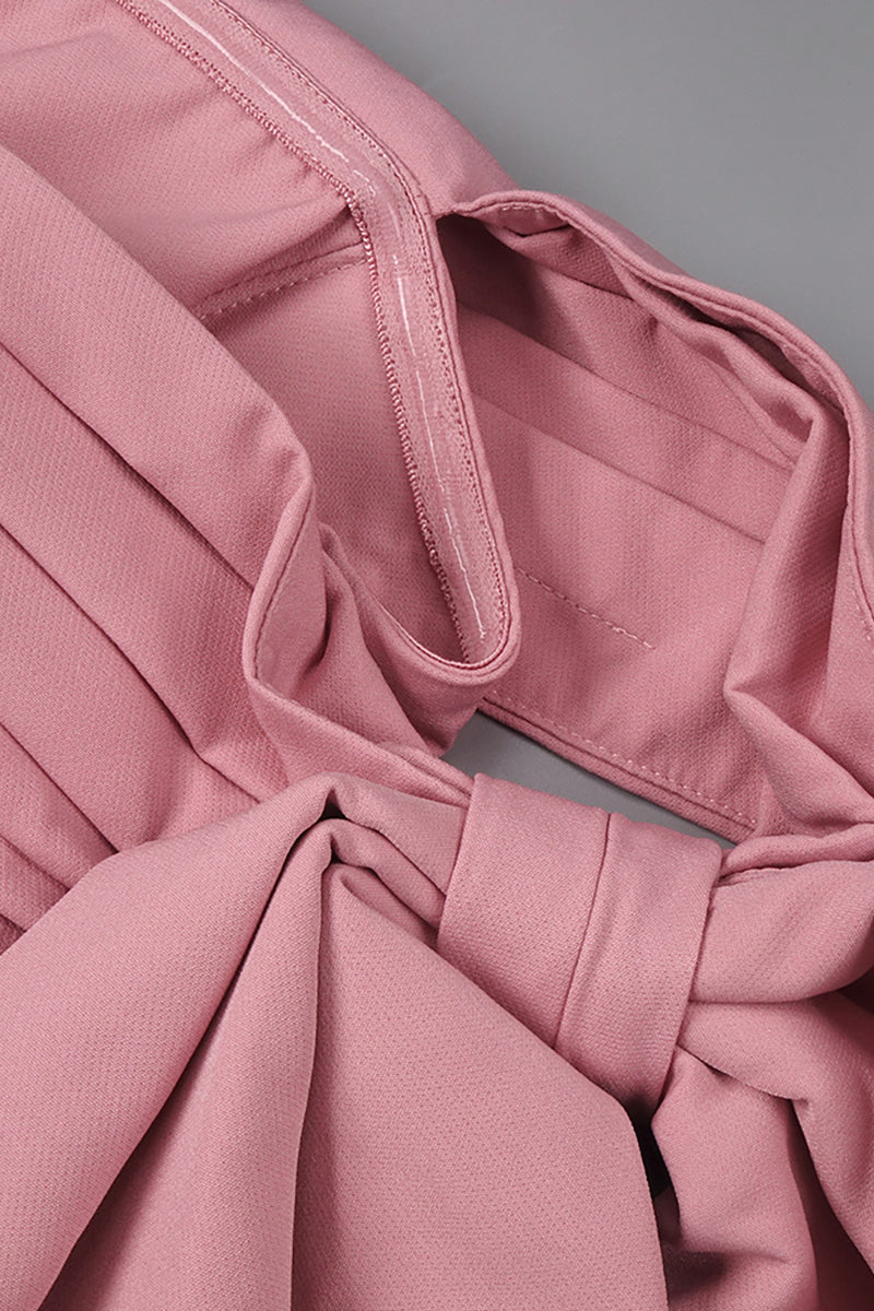 One Shoulder Bow Detail Midi Dress in Pink