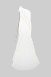 One Shoulder Collar Chain Trumpet Gown In White