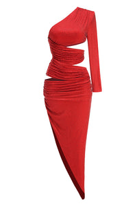 One Shoulder Crystal Embellished Maxi Dress