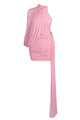 One Shoulder Draped Mini Dress in Pink