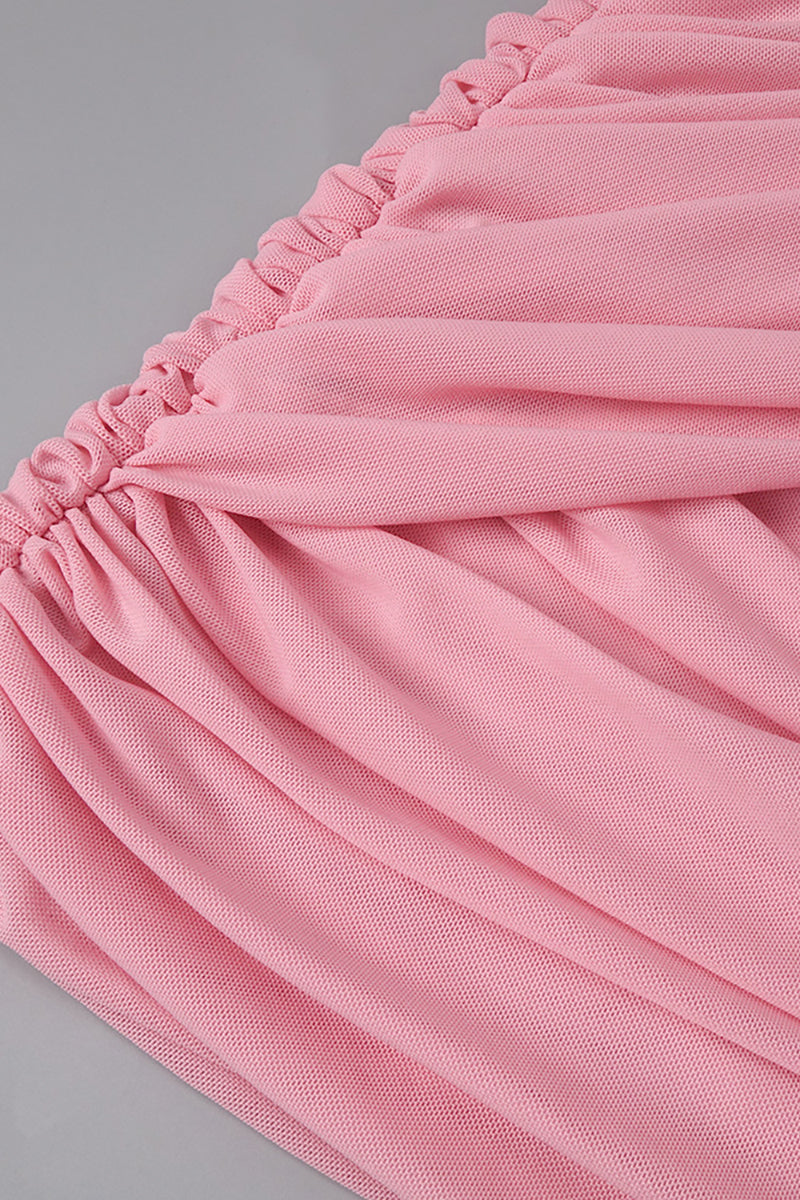 One Shoulder Draped Mini Dress in Pink