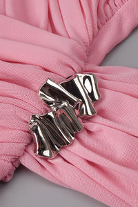 One Shoulder Draped Mini Dress in Pink
