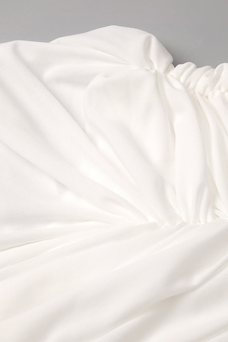 One Shoulder Draped Mini Dress in White