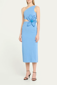 One Shoulder Floral Applique Maxi Bandage Dress