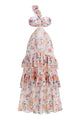 One Shoulder Flower Applique Beach Maxi Dress in Multi