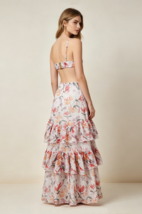 One Shoulder Flower Applique Beach Maxi Dress in Multi
