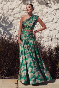 One Shoulder Gold Chain Belt Maxi Dress